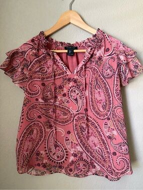 RACHEL ZOE Rose Pink Paisley Flutter Sleeve Blouse